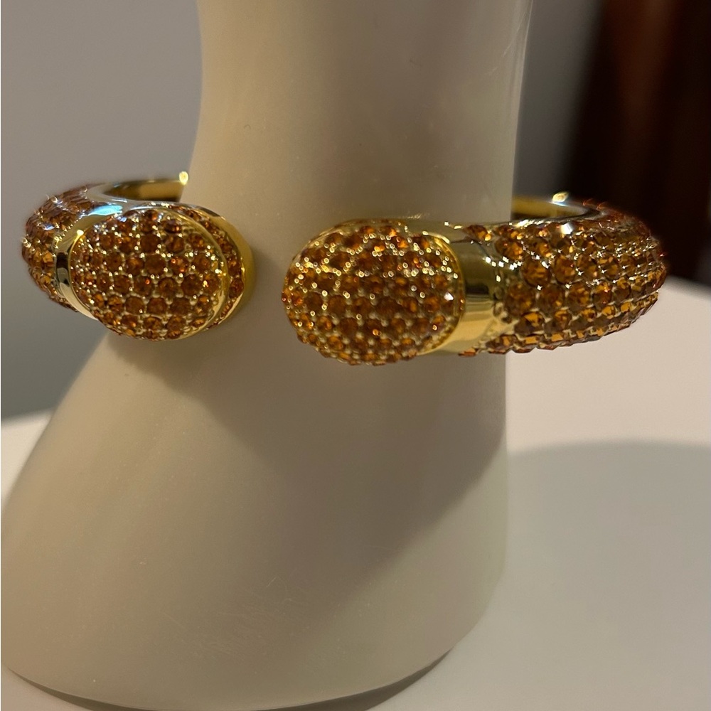 Vintage Joan Boyce Gold Tone & Orange Citrine Jeweled Bracelet - Picture 2 of 14
